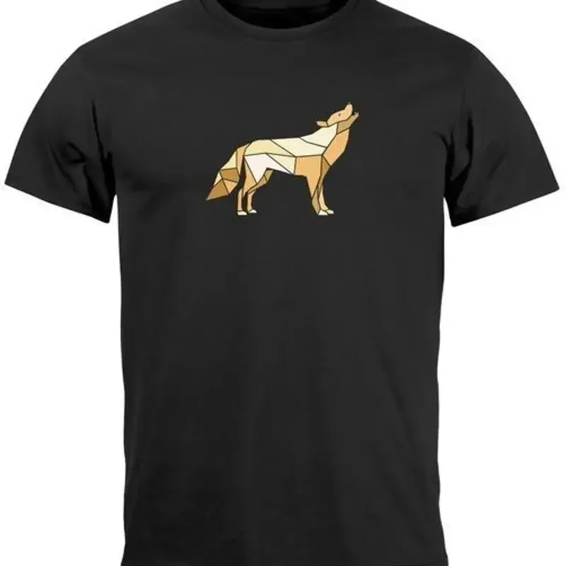 Mens Printed Polygon Graphic Wolf Outdoor Fashion Animal Hiking T-Shirt