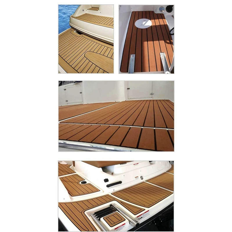 4 Pcs 6MM Self Adhesive EVA Foam Teak Sheet Marine Boat Yacht Synthetic Decking Foam Floor Mat Flooring Brown 240X45cm