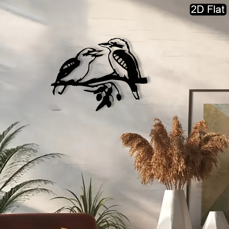 Minimalist Kookaburra Metal Wall Art Iron 2D Flat Bird Sculpture Living Room Garden Hanging Mural Christmas Nature Decor Gift