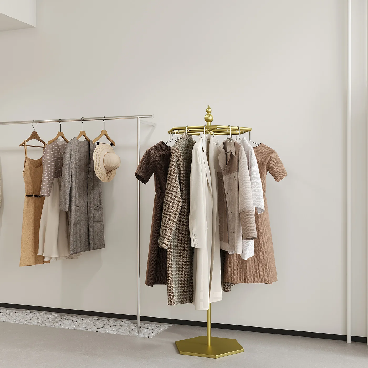Clothing store display rack hexagonal rotating hanger bedroom floor-to-ceiling stall shelf special shelf for