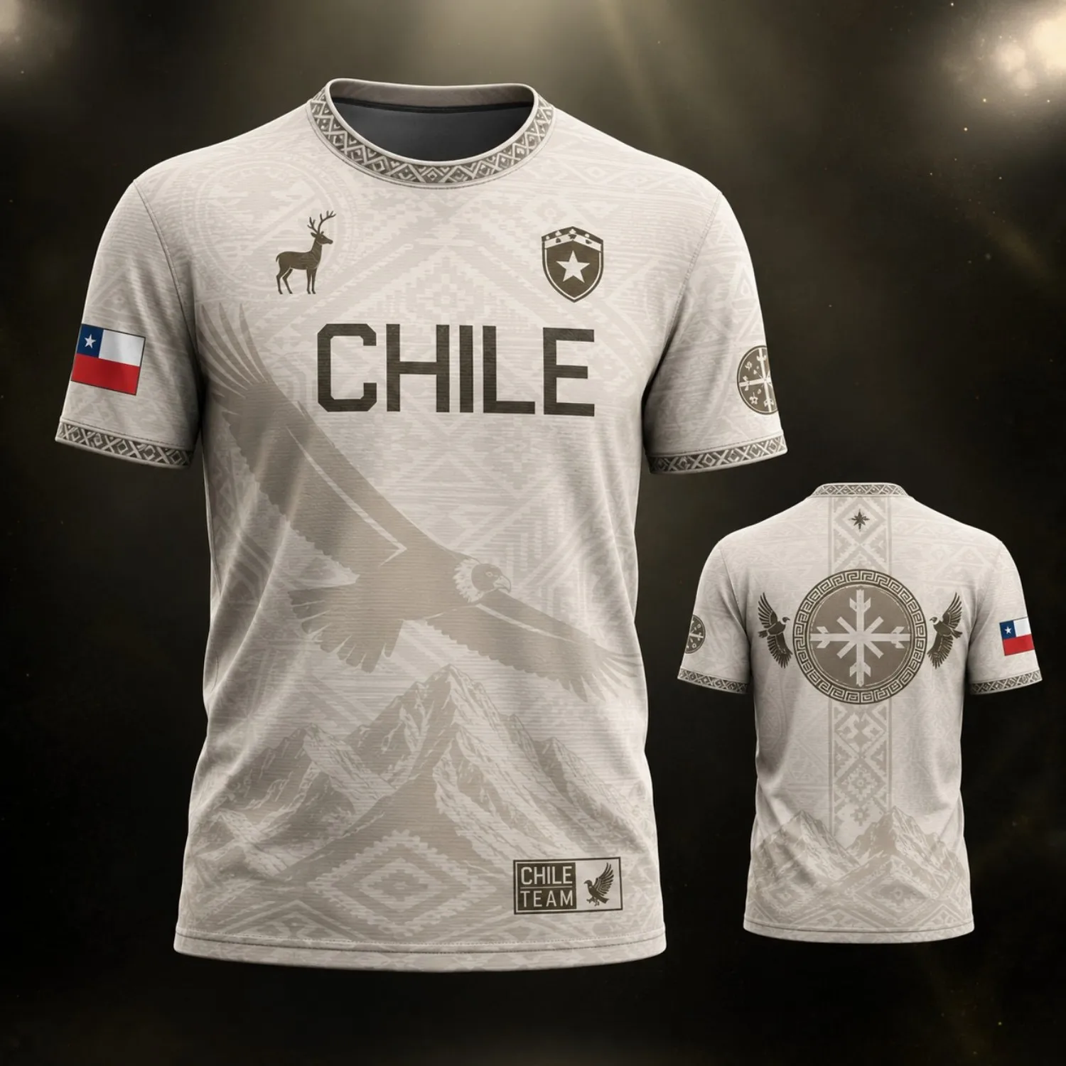 Mens Crew Neck T Shirt Chile Ivory Gray Eagle Mountain Graphic Short Sleeve Casual Street Outdoor Team Style Top Wear Modern Tee