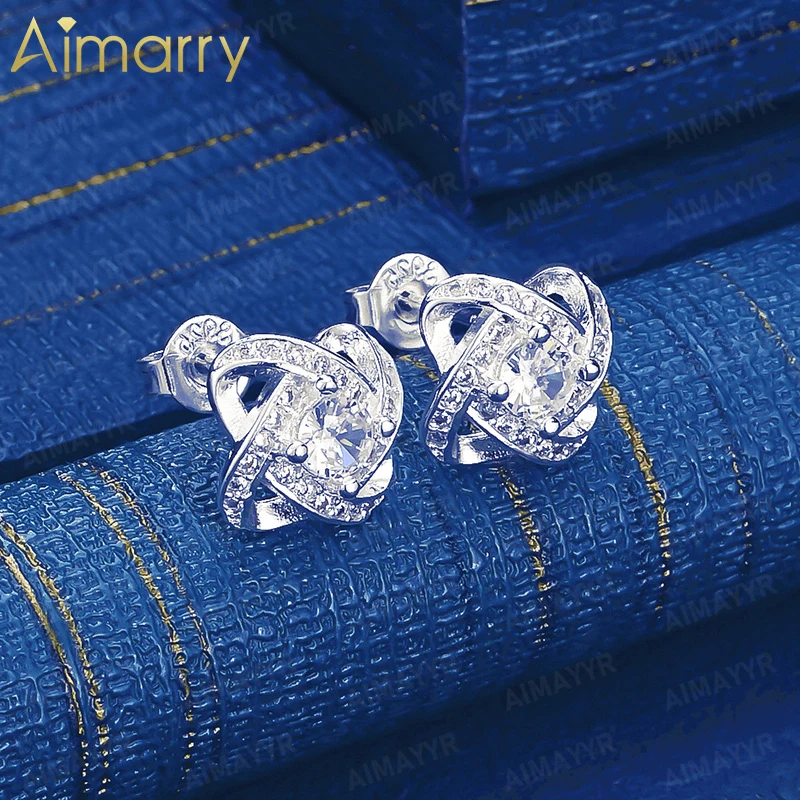 925 Sterling Silver Wrapped Twisted Knot Set with AAA Zircon Earrings High-quality and Fashion Jewelry for Women's Banquets