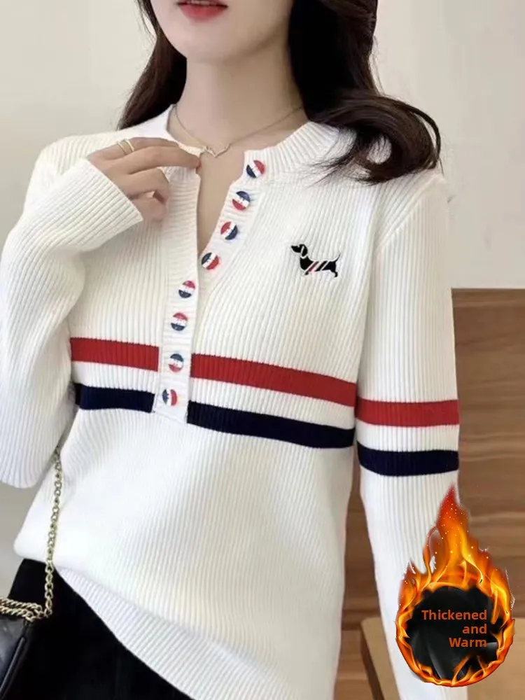 

Новый женский вязаный кардиган с вышивкой, в полоску, с цветными блоками, длинными рукавами, свободного кроя, с круглым вырезом, весна-осень