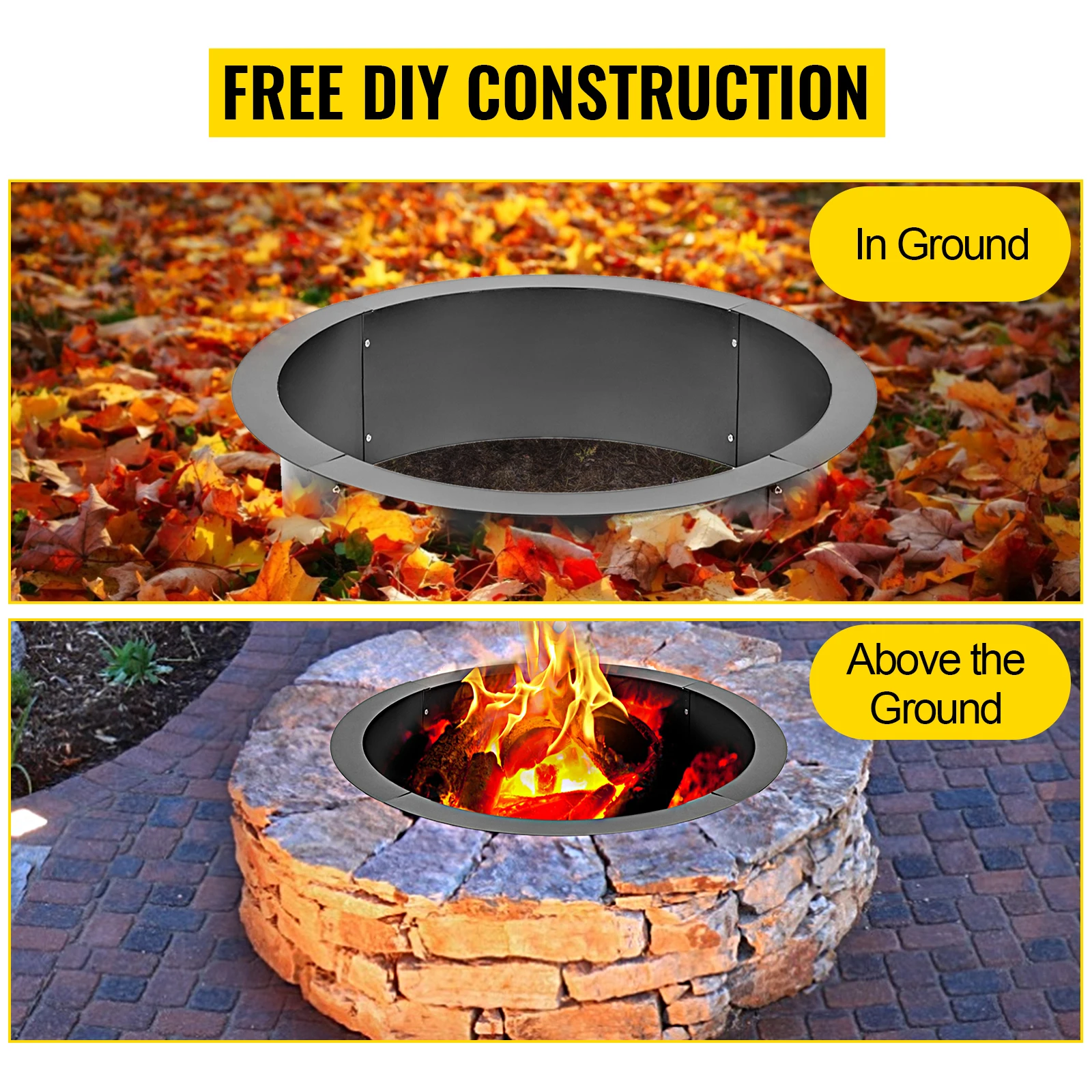 Vevor-Thick Heavy Duty aço sólido exterior Fire Pit Liner, DIY Campfire Anel, Inserir Fire Pit, vários tamanhos, 3,0 milímetros