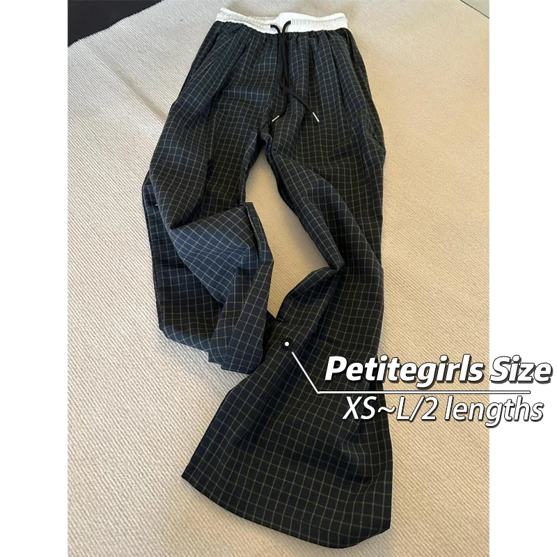 150 Small flabby plaid casual pants women's summer thin slouch walking pants High waist straight leg pants