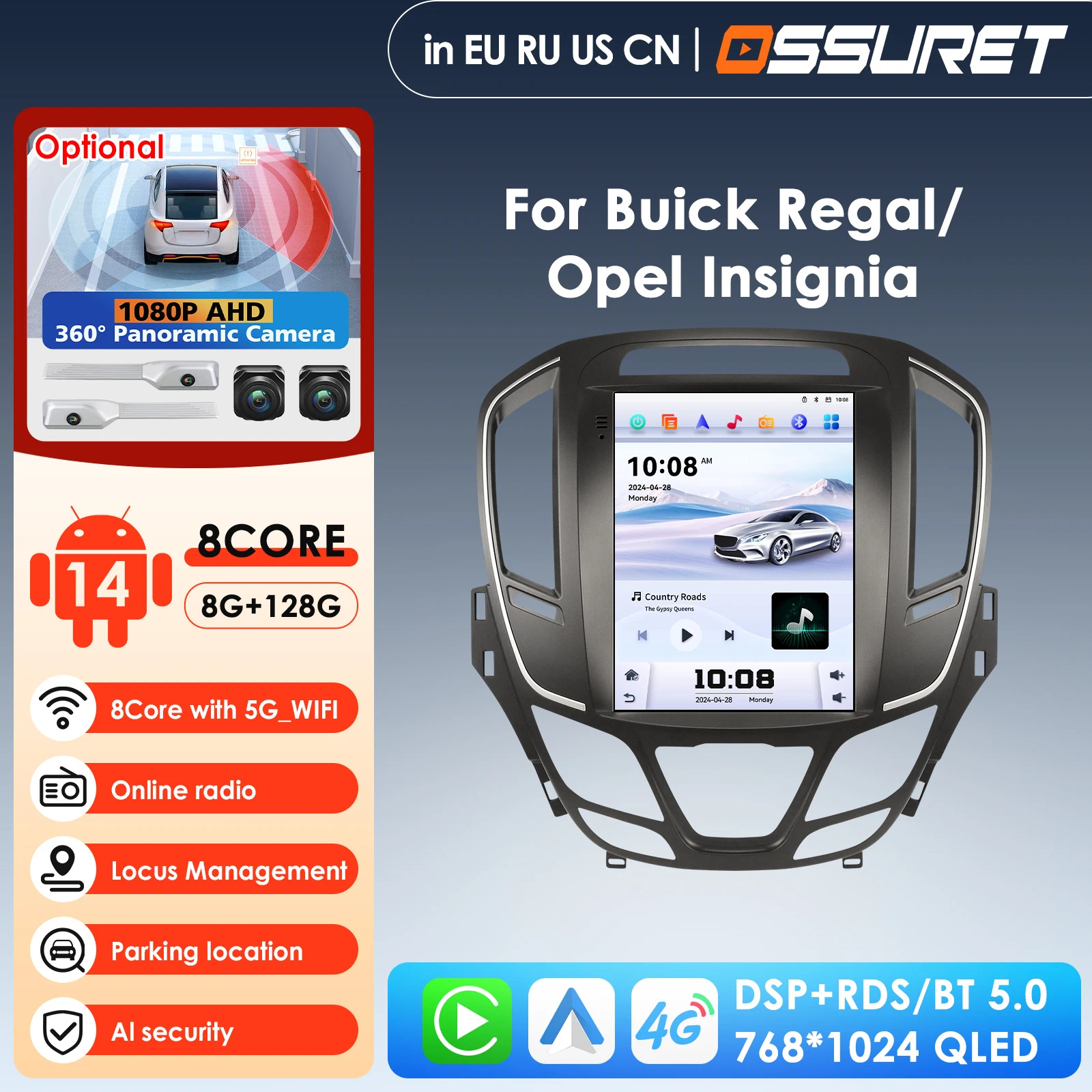 OSSURET 9.7 Inch  Android 14 Car Radio for Opel Insignia Buick Regal 2014-2018 Multimedia Player 4G GPS RDS Carplay Android Auto