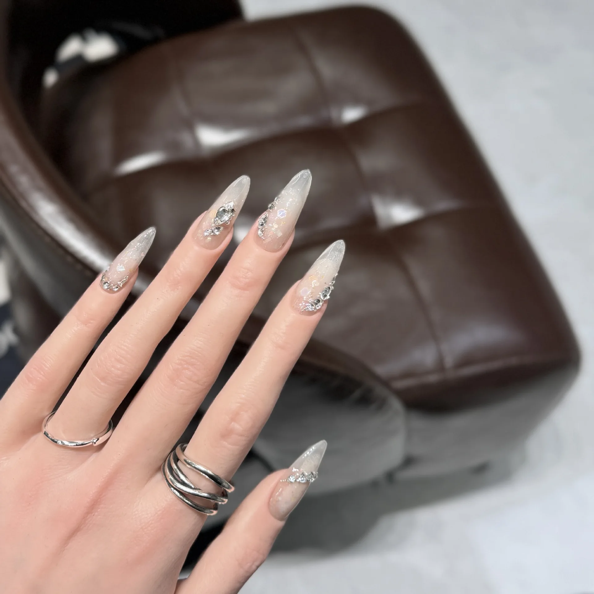 10PCS Almond Glossy Press On Nails Heart Bowknot Lavender Fake Nails Resin Artificial Nails For Party Wedding Christmas DIY view 6