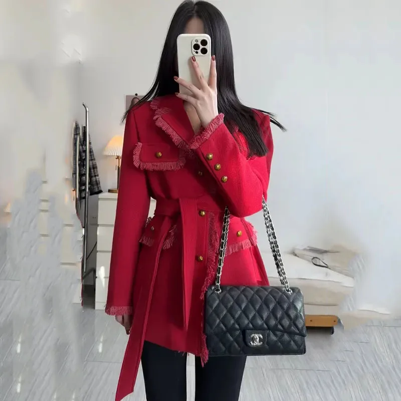 

Women's Korean Tweed Suit Jacket, Small Fragrant, Autumn, Winter Warm Padded Jacket, Thick Female Casual Woolen Trench Coat, Tid