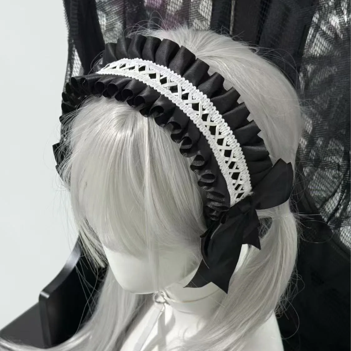 الدانتيل Bowknot عقال للحزب تأثيري الفرنسية عقال النساء حفلة هيرباند تأثيري حلي أنيمي خادمة غطاء الرأس