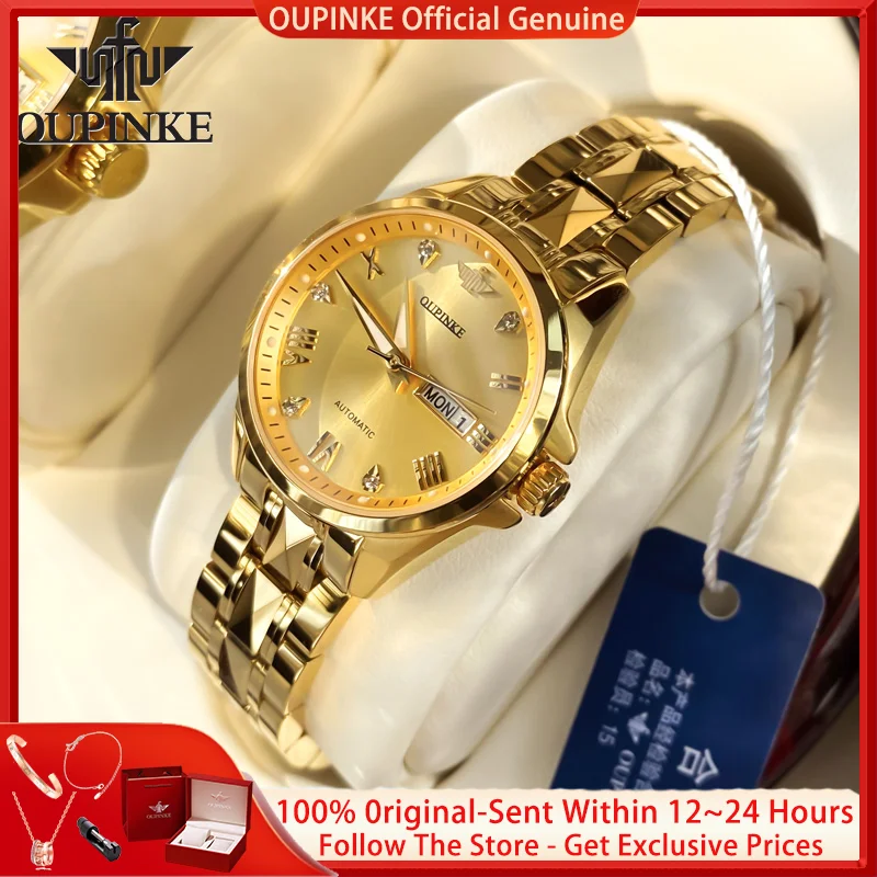 OUPINKE 3171 All Automatic Watch Luxury Women Mechanical Watch Business Brand Dual Calendar Sapphire Mirror Elegant Women Watch