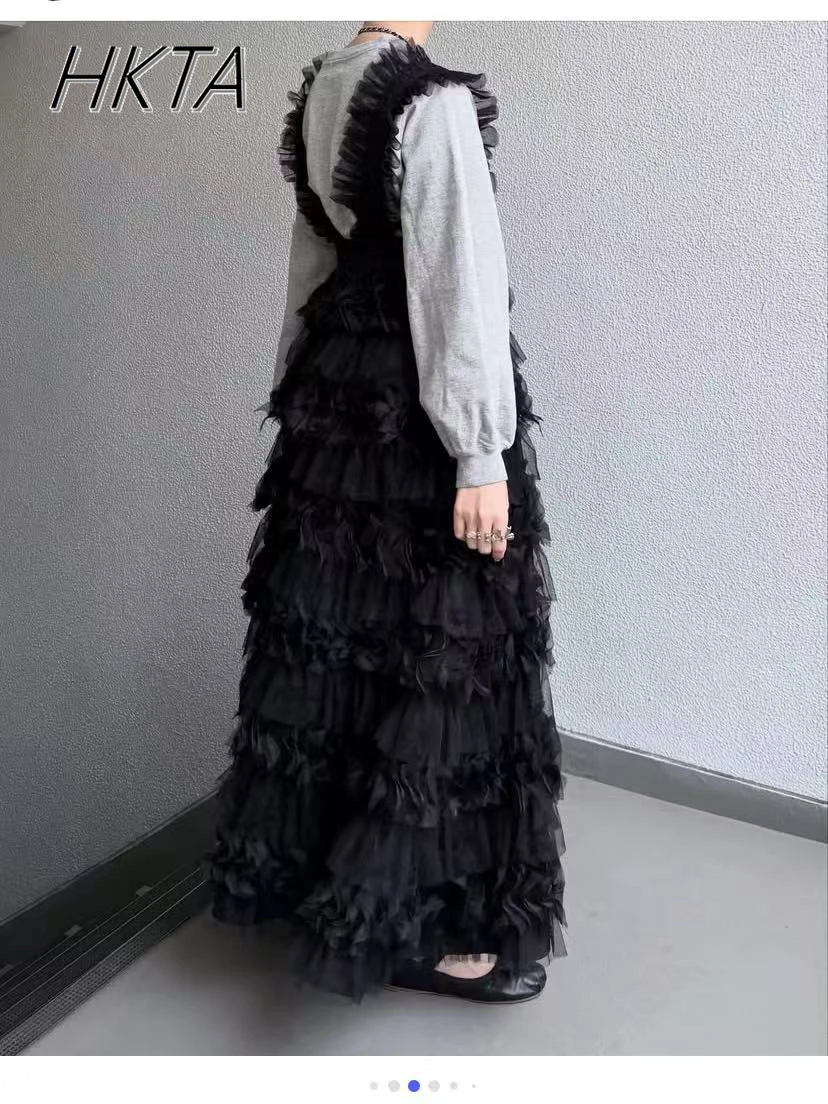 Nicho japonês design novo vestido de luz de casamento elegante sexy preto malha saia longa primavera verão novo vestido de alça de alta qualidade feminino