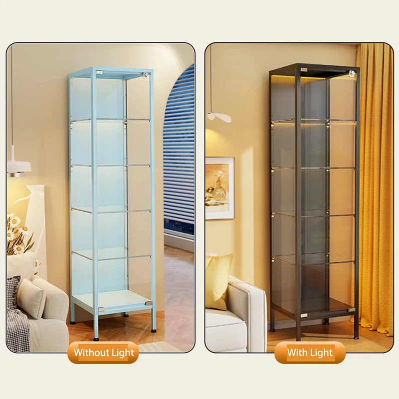 custom.Modern Transparent Glass Floor-Standing Display Cabinet with Light Figurines Toy Models Storage-Living Room Home