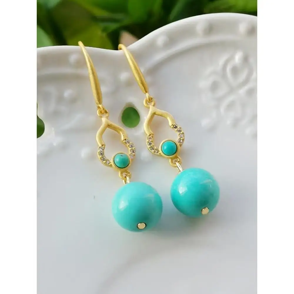 

Classic Hot Sale Retro Personality Women's Earrings Natural Turquoise Earrings Original Elegant Temperament Versatile Earrings
