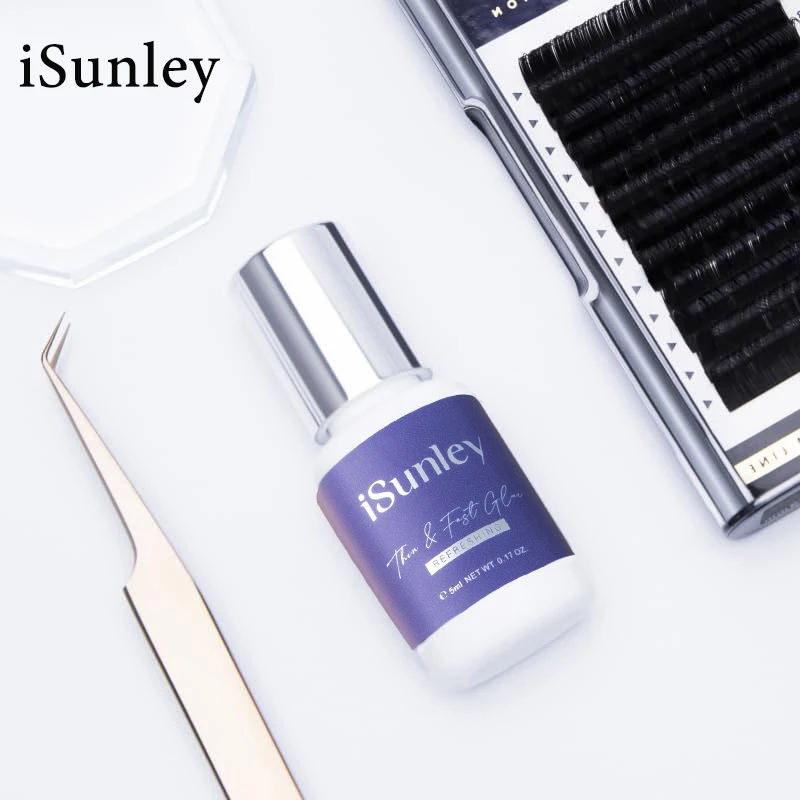 Isunley colle à cils 1 seconde séchage rapide Ultra mince Flexible faible fumée dure 6-7 semaines forte tenue Extensions de cils professionnelles