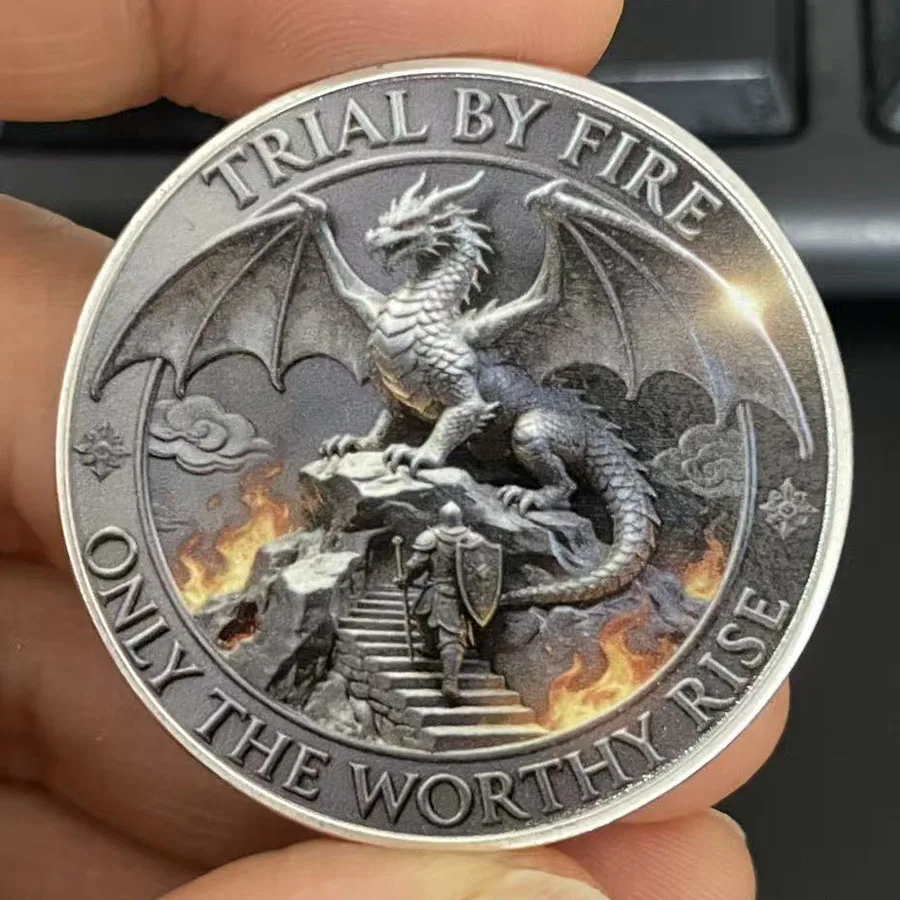 Moneda de recuerdo del Dragón Occidental de Europa, prueba de fuego, colección, regalo, decoración del hogar