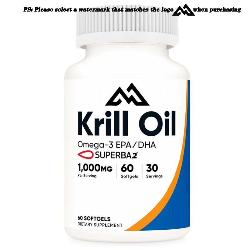 1000 milligrams of krill oil, 60 soft capsules - Omega-3 EPA-DHA krill oil supplement, containing Superbakrill