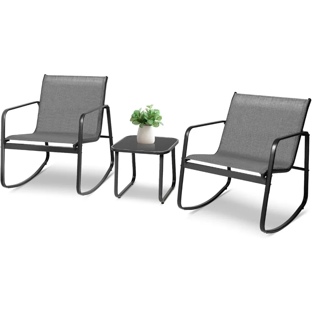 

3 Pieces Patio Furniture Set Outdoor Wicker Conversation Set Modern Black Rattan Balcony Chair Sets with Coffee Table for Yard a