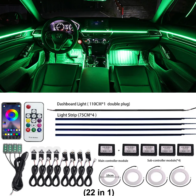 14/18/22 In 1 213 64 Kleuren Rgb Led Interieur Streamer Symfonie Met Externe Auto Omgevingslicht Sfeer Regenboog Acryl Strip 12V