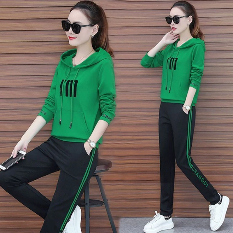 Casual Sportswear Suit Women\'s Spring and Autumn 2022 New Korean Style Loose Hooded Top Fashion Age Reducing Two-piece Set