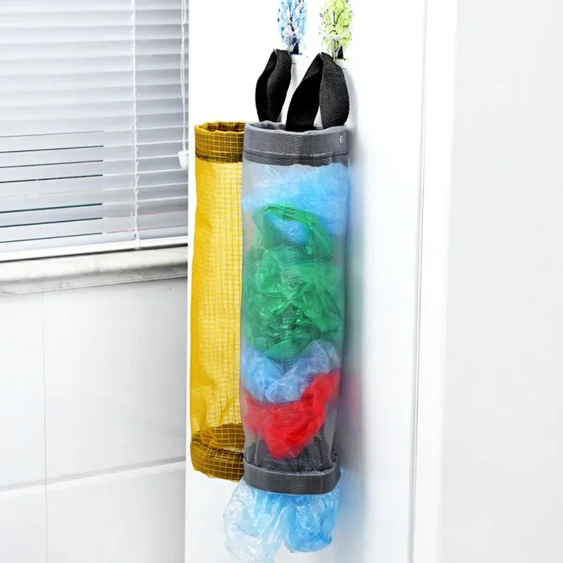 Home Grocery Bag Holder Wall Mounted Plastic Bag Holder Dispenser Hanging Storage Trash Garbage Bag Kitchen Garbage Organizer