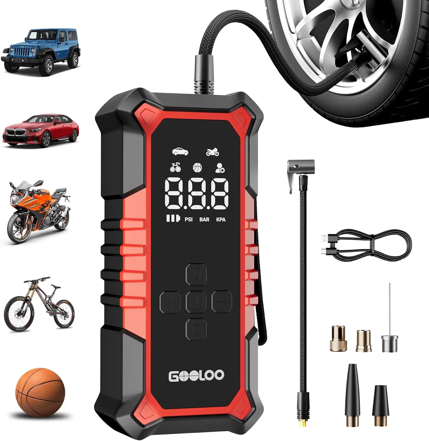 

160 PSI Cordless Tire Inflator, 7500mAh Portable Air Compressor with Digital Gauge & LED Light, 3X Faster Auto Shut-Off Pump for Car, Bike, Balls