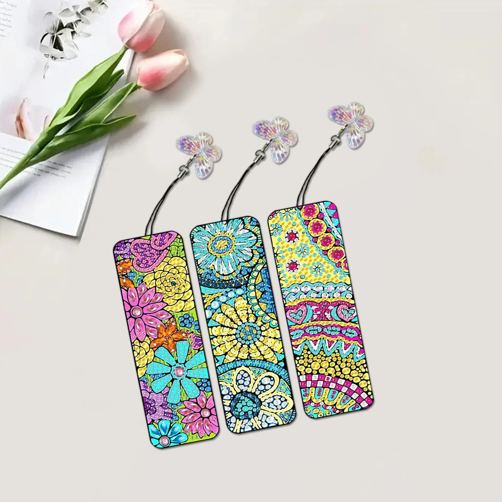 

3Pcs Butterfly DIY Diamond Art Bookmark Mandala Bookmark Gift for Book Lovers (A)
