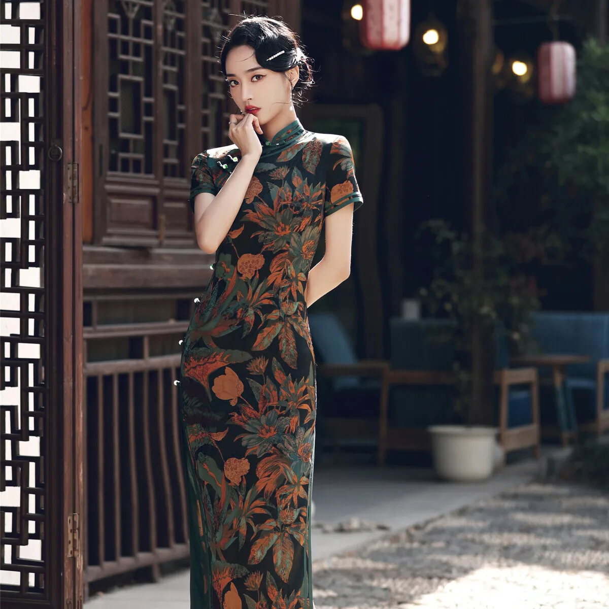 Spring 2025 Mother Of The Bride Stand-up Collar Short-sleeved Long Cheongsam Improved Retro Chinese Qipao Cocktail Dress