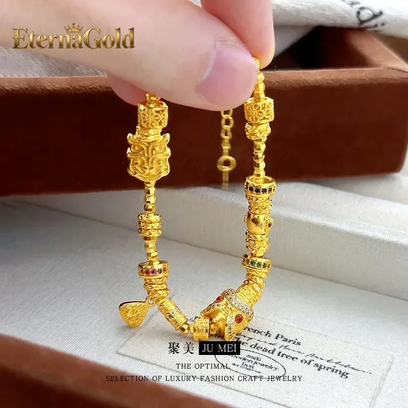 EternaGold luxury designer jewelry 9999 24K real gold new light design new Chinese style diy wake up lion running ring wrapped b
