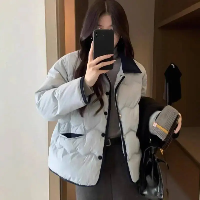 

Korean Style Lightweight Cotton Jacket Women's Short Quilted Coat Casual Corduroy Lapel Fashionable Chic Winter Outerwear