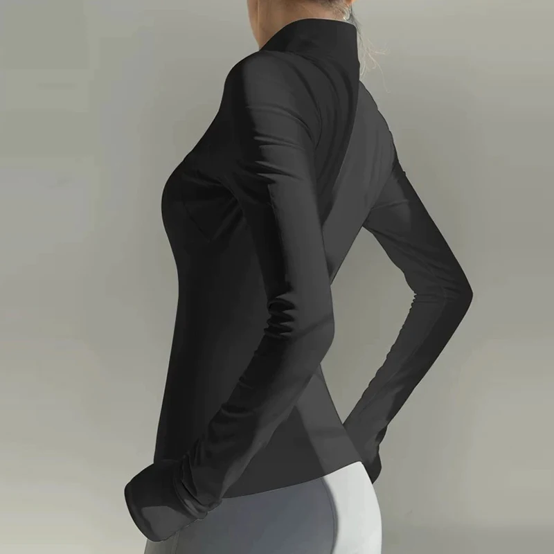 Women's High-End Stand Collar Long Sleeved Yoga Fitness Jacket Autumn Windproof Sports Running Training Top