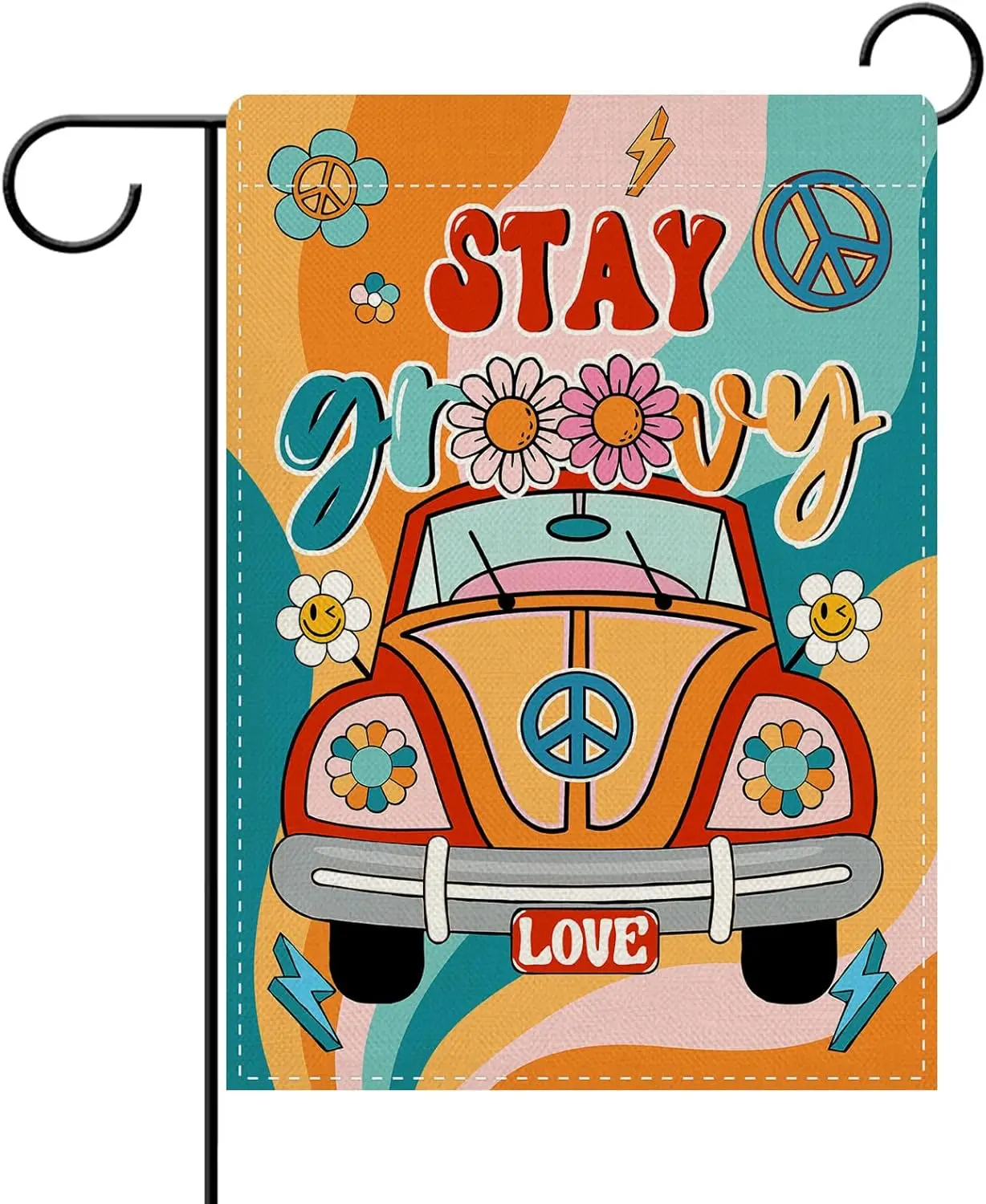 Dyrenson Stay Groovy Hippie Car Decorative Garden Flag, Retro Hippy Daisy Flower Yard Outside Home Decorations, 60s 70s Birt KKW