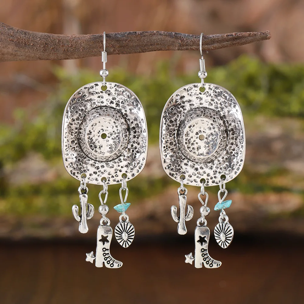 DIY accessories European and American cross-border new western denim fringed pendant earrings, hip-hop punk creative niche jewel