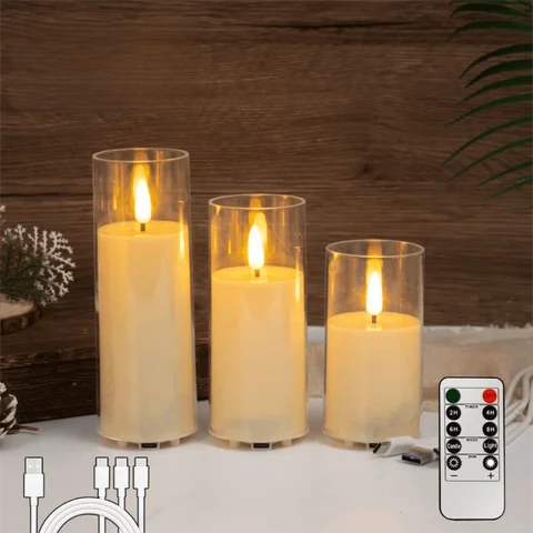 Rechargeable LED Flameless Candles with Remote Control Realistic Flickering Electronic Candles Swinging Head Clear Candle Shell