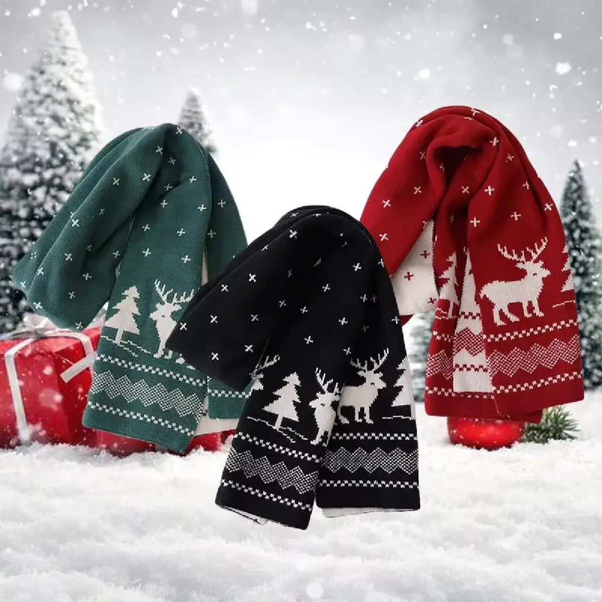 الشتاء وشاح دافئ للنساء الرجال الغزلان الأيائل الوجهين أوشحة محبوكة موضة تنوعا شال صوف الفتيات هدية عيد الميلاد