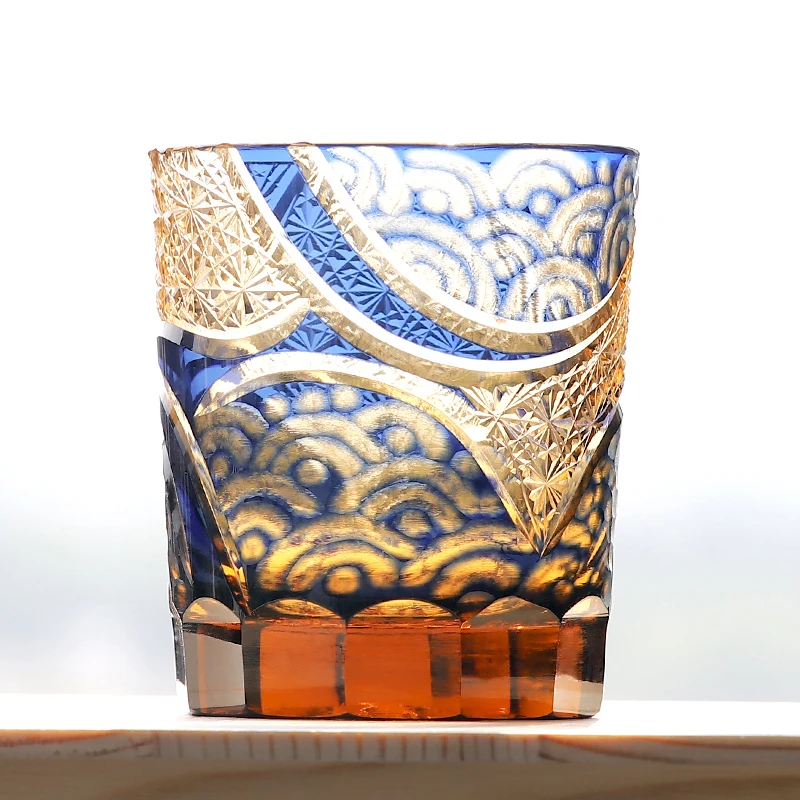 240 ml  Cylinder Hand made Multi-Colored Japanese Style Old Fashioned Glass Edo Kiriko Whiskey Tumblers Engraved With Gift Box