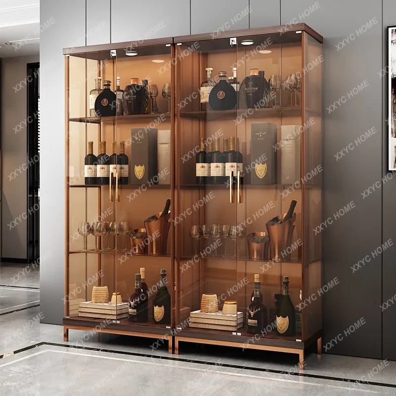 Living room integrated glass cabinet modern simple household transparent glass wine cabinet against the wall
