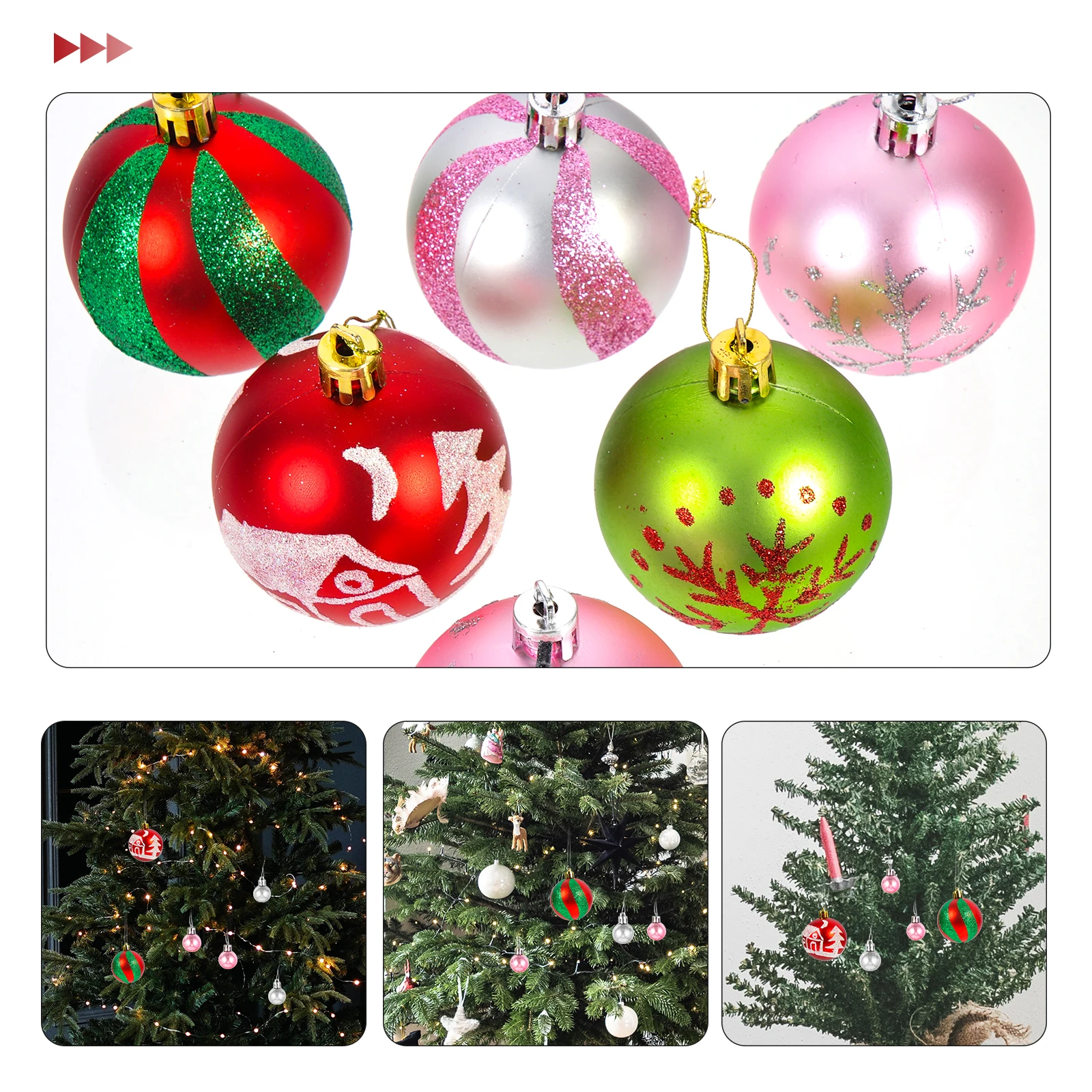 

44pcs Christmas Ball Pendant Decorations Lightweight Xmas Tree Ornaments for Fireplace Window Door Party DIY Decoration with