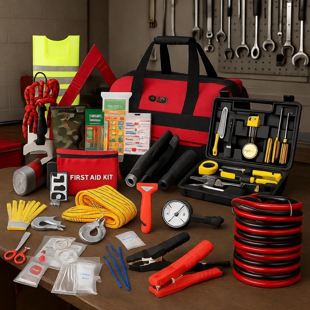 

Car Emergency Roadside Kit with Jumper Cables Tool Set and Storage Bag for All Drivers