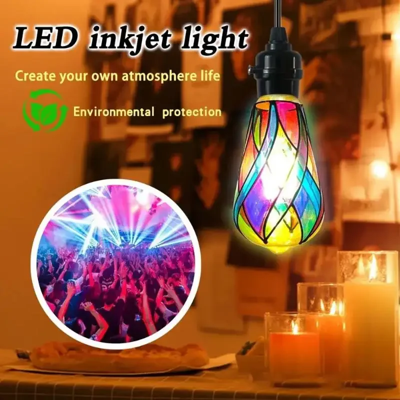 4W ST64 LED-Glühbirne, Buntglas-Glühbirne, lackiertes Glas, E26-Sockel, Mosaik-Nachtlampe, Heimdekoration, romantische festliche Atmosphäre