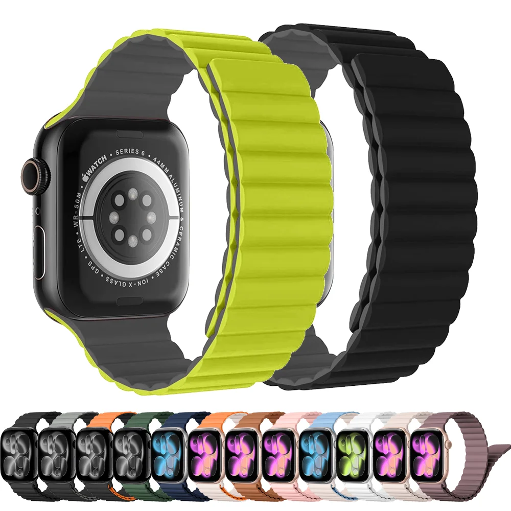 

Magnetic Silicone strap For Apple watch band 44mm 45 40mm 46mm 42mm 49mm 41 Bracelet Correa iWatch series 11 10 9 8 7 SE3 ultra2