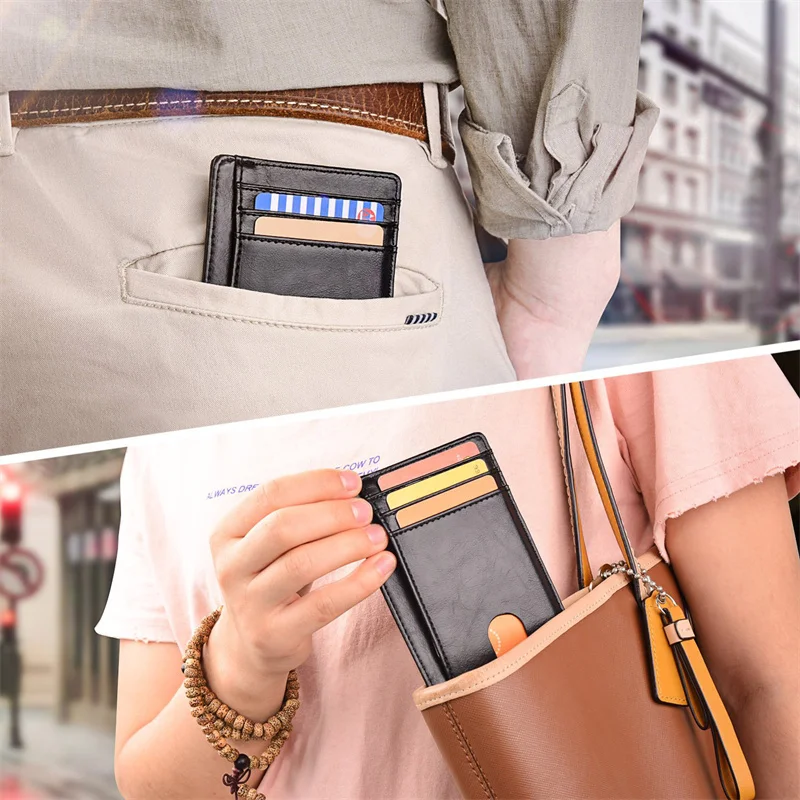 Slim Bank Credit Card Holder Leather Thin ID Cards Anti-theft Coin Pouch Case Bag Wallet Organizer Business Card Cover