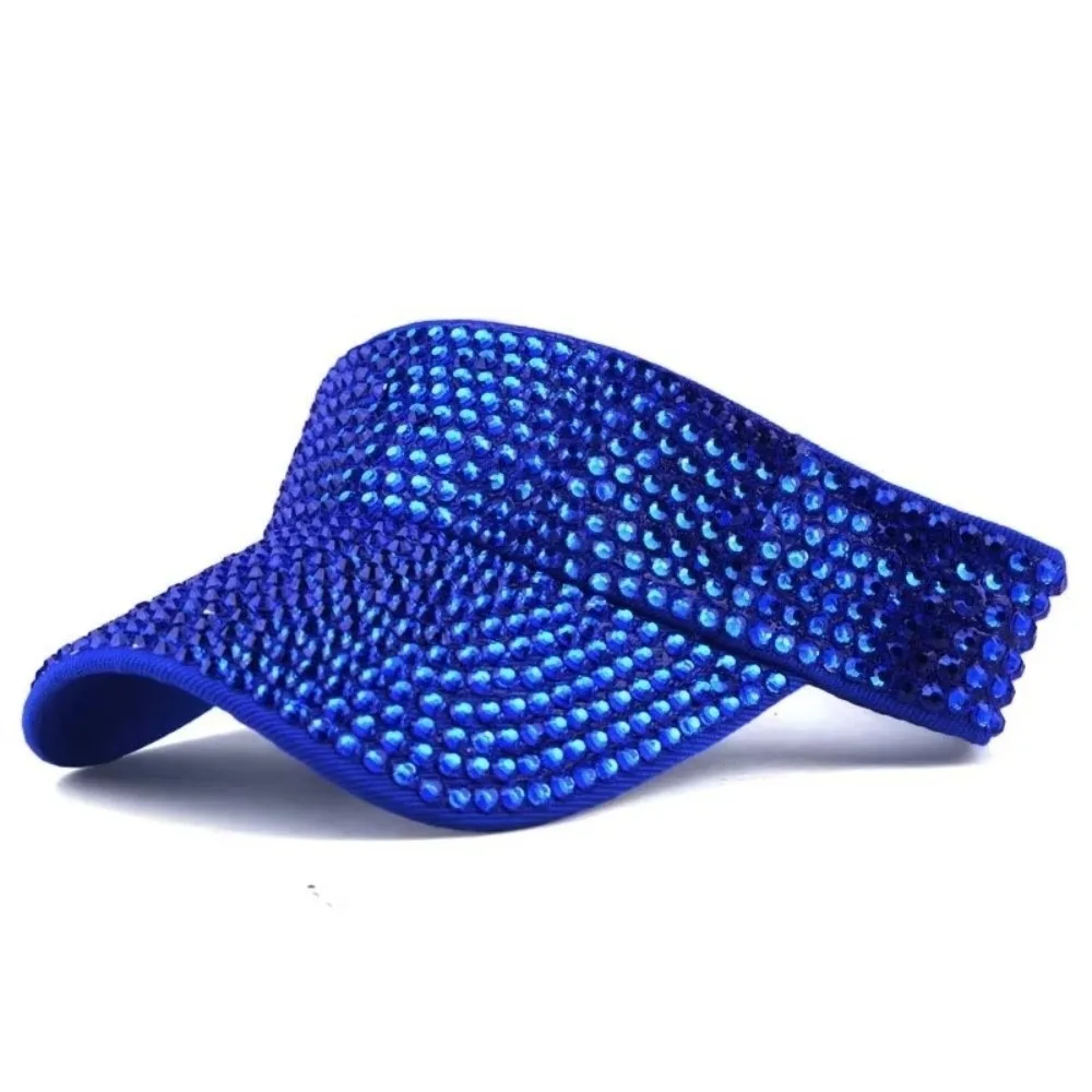 Adjustable Rhinestone Sun Visor Hat Rhinestone Decor Shiny Bling Baseball Cap Empty Top Design Unisex Fit Diamond-Embedded Hat
