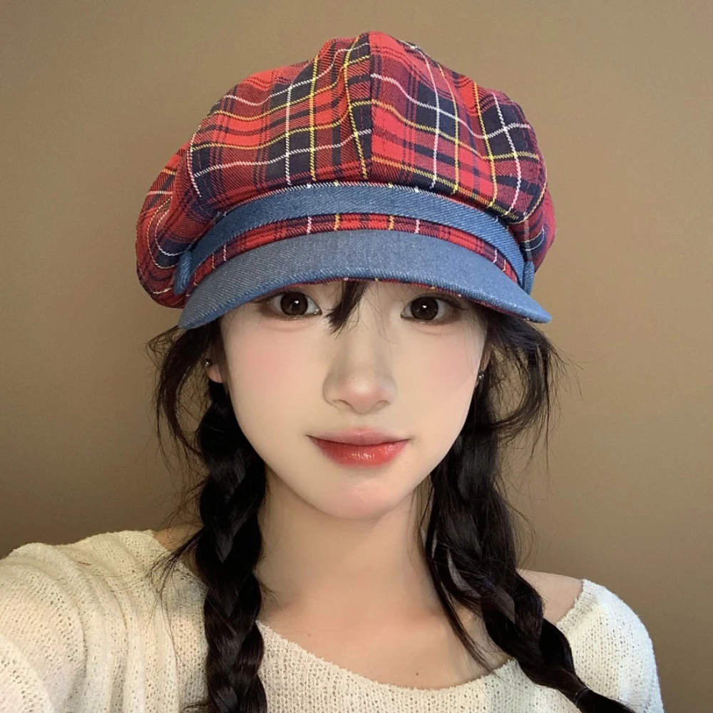 HT4853 Berets für Frauen Neue Frühling Sommer Herbst Zeitungsjunge Mütze Plaid Künstler Maler Baskenmütze Hut Weibliche Achteckige Kappe Dame Baskenmütze Kappen – Detail 4