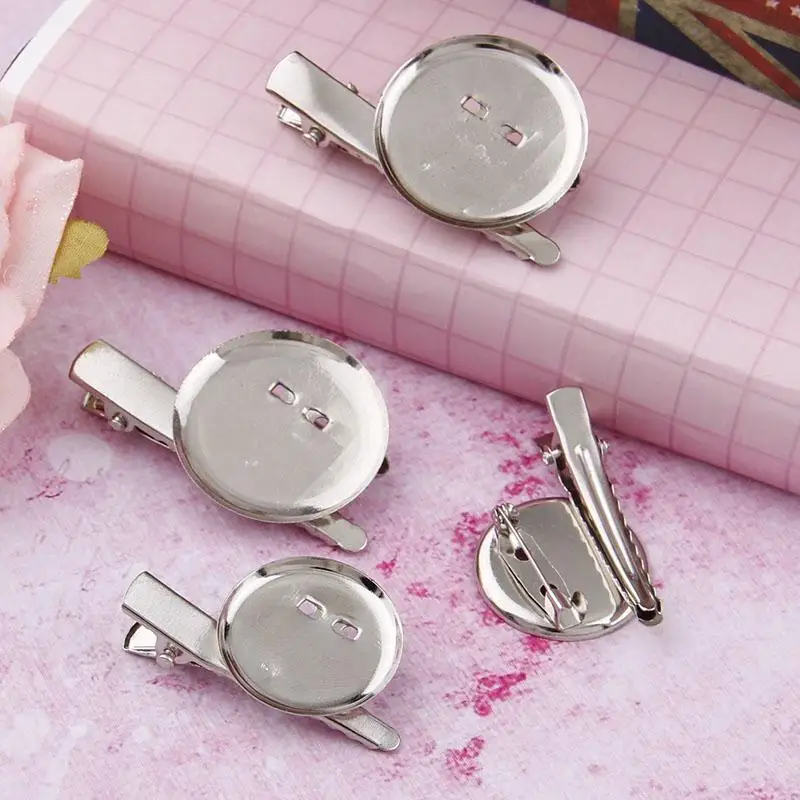 Brooch Pin Tray Silver Color Round Base Metal DIY Findings Hair Clip for Clothes Pin Brooch Badge Design