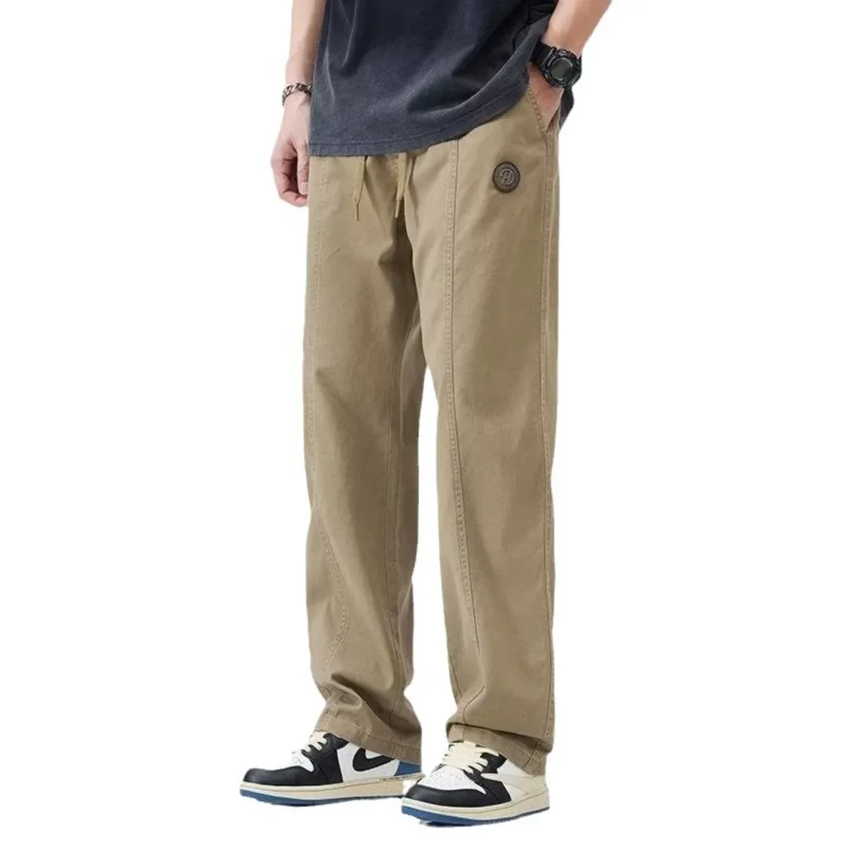 

Comfortable Stylish Hot Selling Men's Casual Pants Straight Leg Wide Leg Pants with Drawstring Solid Color Men's Loose Version