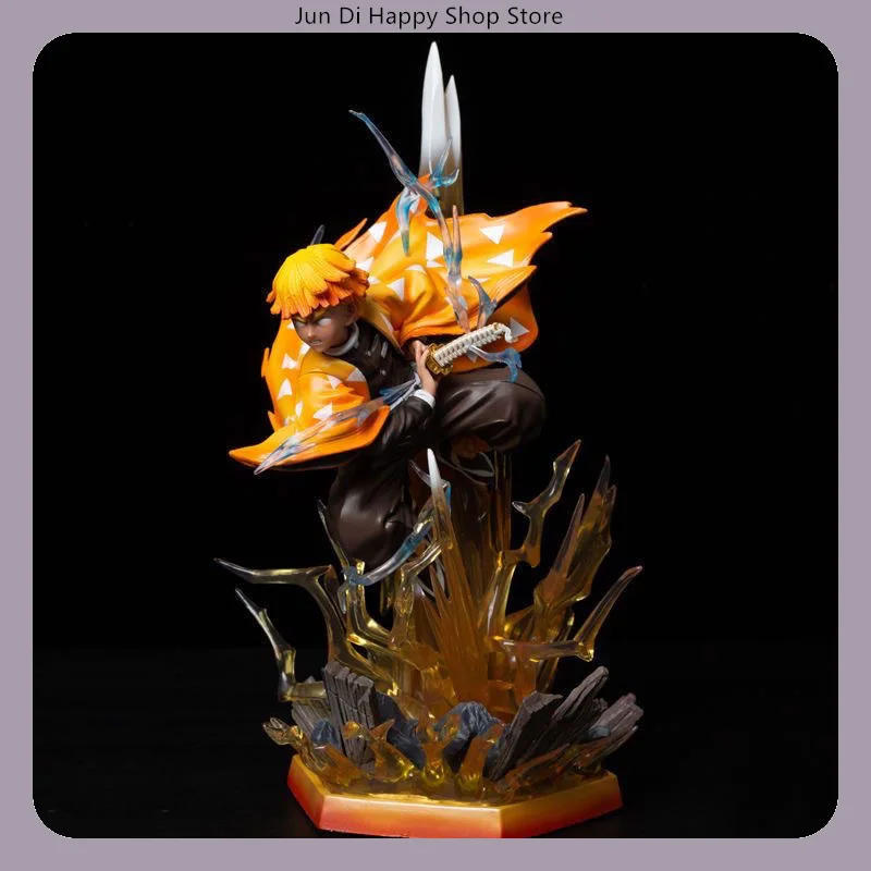 35cm Demon Slayer Zenitsu Thunderclap and Flash Light-up Anime Figure Model Statue Desktop Decoration