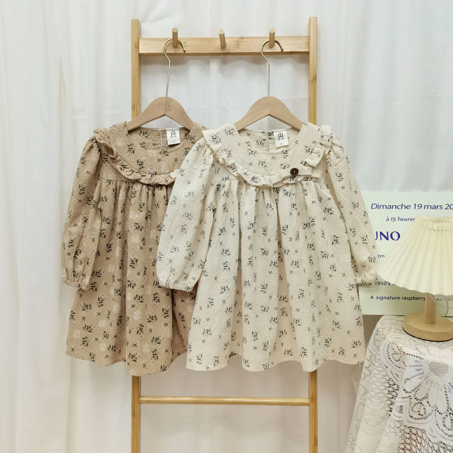 

2025 Spring New Children Long Sleeve Dress Cotton Girls Sweet Floral Princess Dress Toddler Baby Cute Lace Dress Kids Clothes