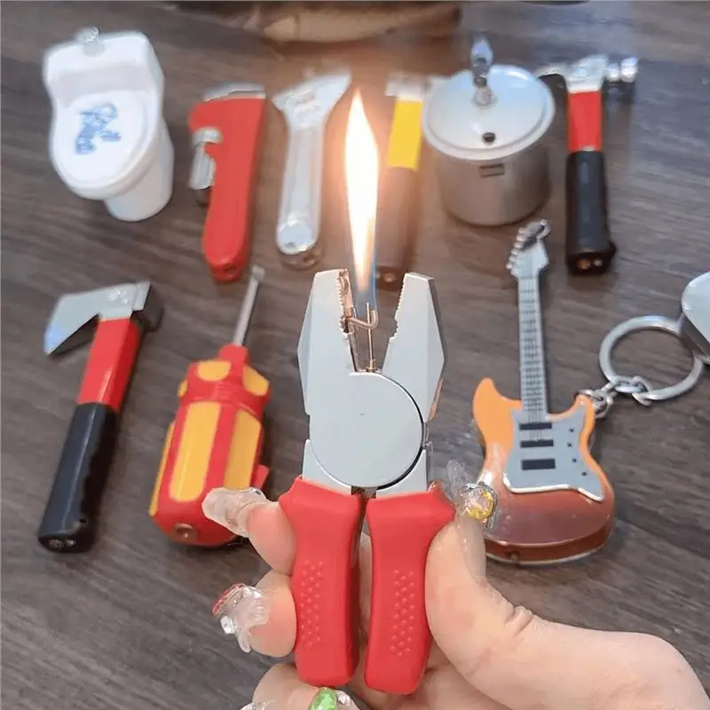 Various Creative Open Flame Press Lighter, Refillable Butane Gas Lighter,  Portable Ignition Tool Outdoor Camping Survival Gift