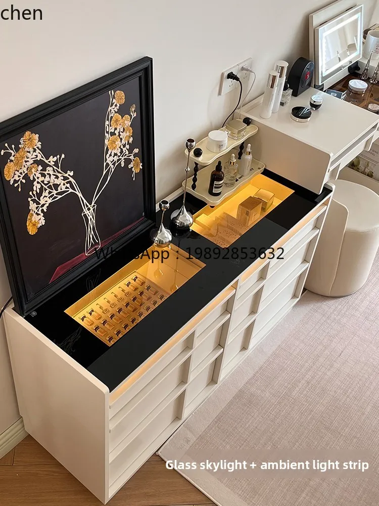 

solid wood flip dresser chest cabinet integrated retractable corner makeup desk
