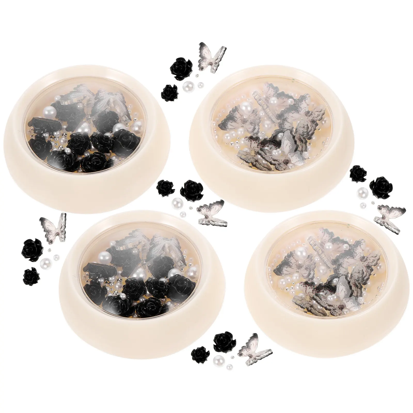 

4 Boxes Black Rhinestones Nail Charms Premium Shiny Sequins for Nail Art Decoration Manicure DIY Face